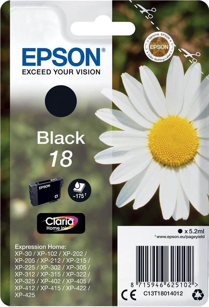 Cartouche Epson 18 Noir 175 Pages